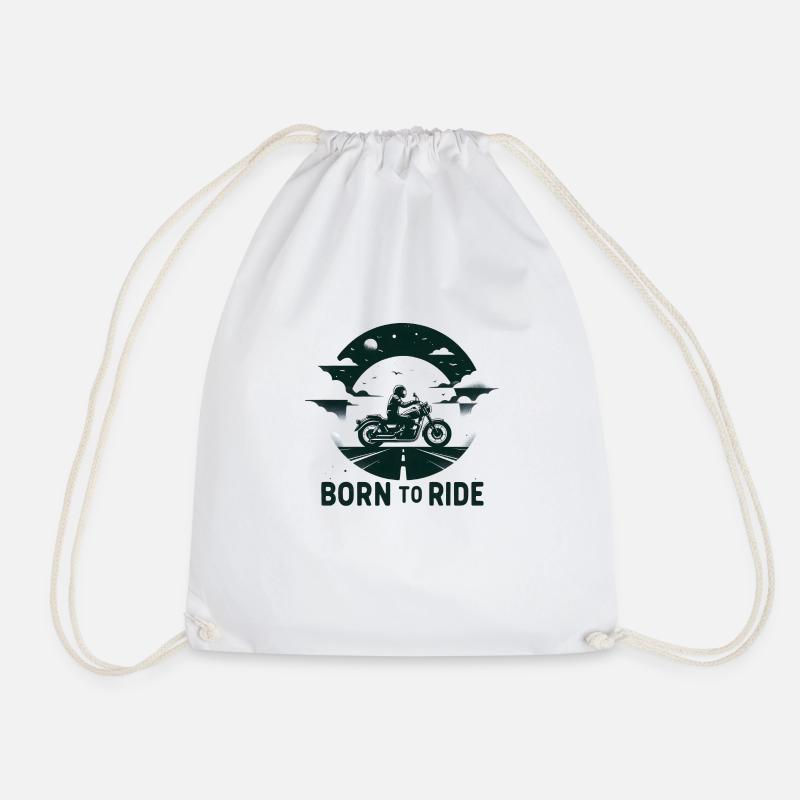 Motorcycle Enthusiast Born to Ride - Drawstring Bag - white
