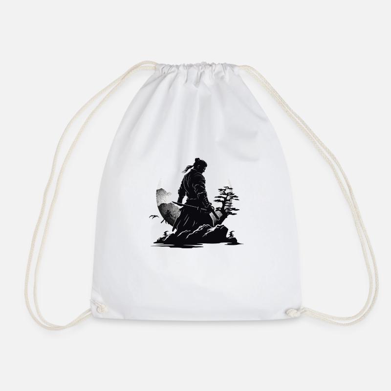 Samurai Warrior Japan Landscape - Drawstring Bag - white