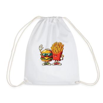Funny Hamburger Day Fries High Five Cool Fun Combo - Drawstring Bag - white - Front