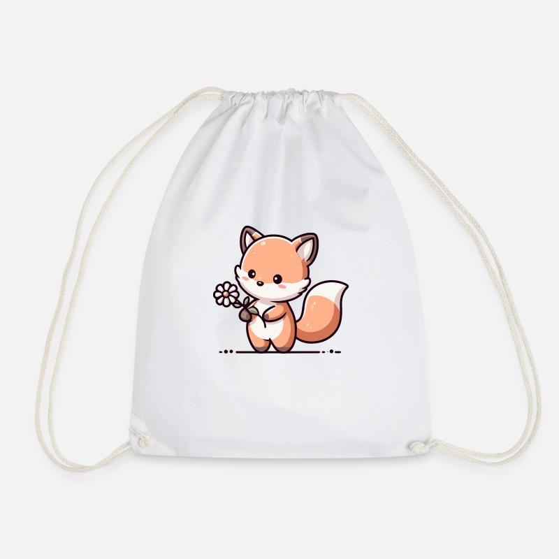 cute fox - Drawstring Bag - white