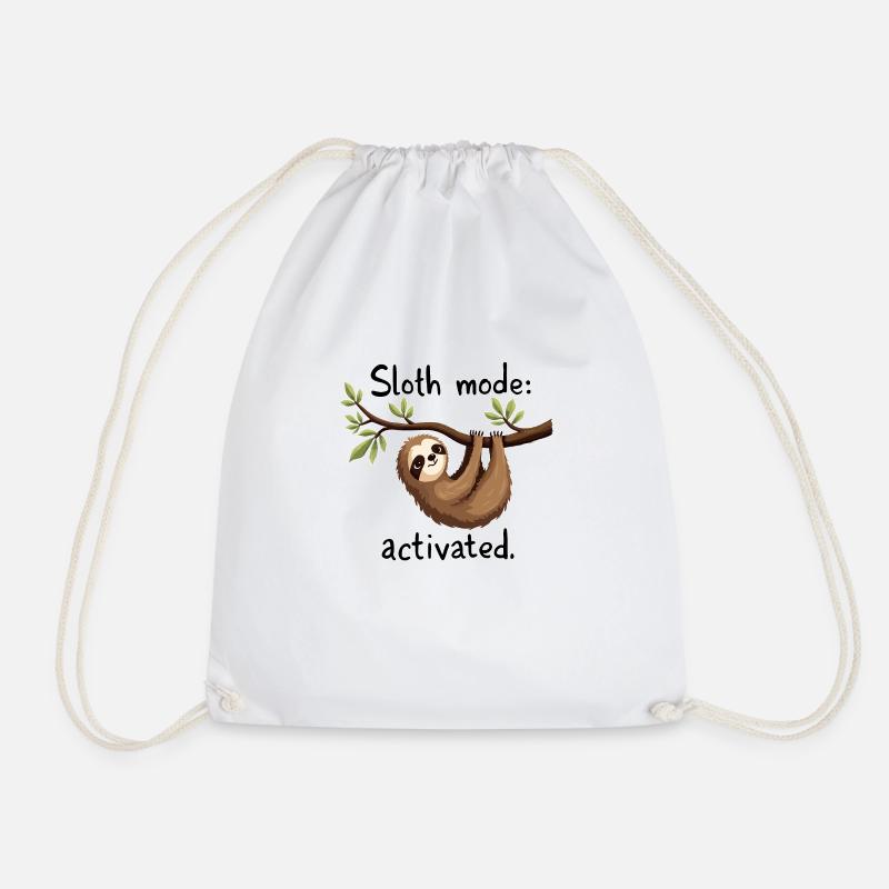 Sloth Mode Activated: Hanging Sloth Art - Drawstring Bag - white