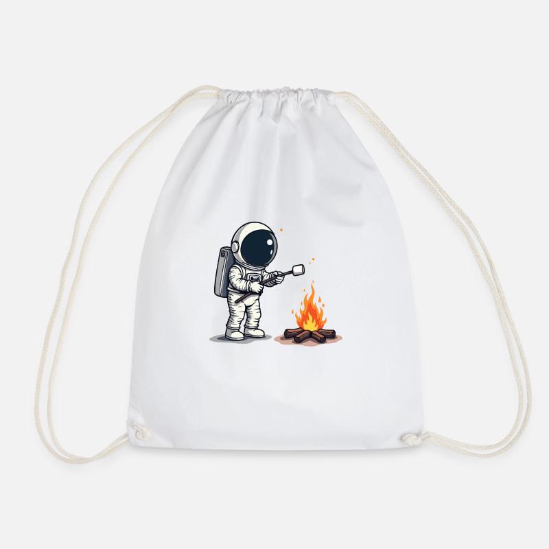 Astronaut roasting marshmallow at campfire - Drawstring Bag - white