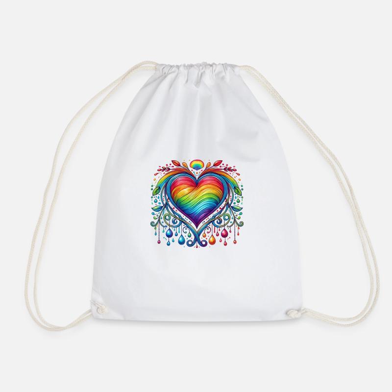 Regenbogen Herz - Turnbeutel - Weiß