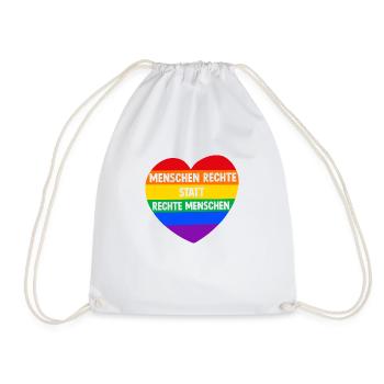Menschenrechte statt rechte Menschen - Regenbogen - Turnbeutel - Weiß - Vorne