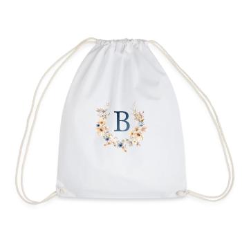 B Monogram, Floral, Boho - Drawstring Bag - white - Front
