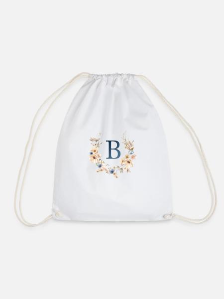 B Monogramm , Floral, Boho - Turnbeutel - Weiß
