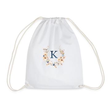 K Monogram, Floral, Boho - Drawstring Bag - white - Front