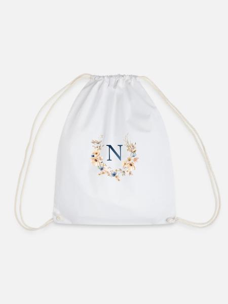 N Monogramm , Floral, Boho - Turnbeutel - Weiß