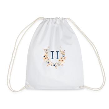 H Monogram, Floral, Boho - Drawstring Bag - white - Front