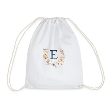 E Monogramm , Floral, Boho - Turnbeutel - Weiß - Vorne