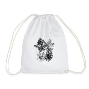 Vintage Wolf Head Portrait Nature Ink Tattoo Style - Drawstring Bag - white - Front