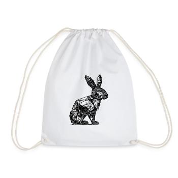 Geometric Lines Rabbit Rabbit Head - Drawstring Bag - white - Front