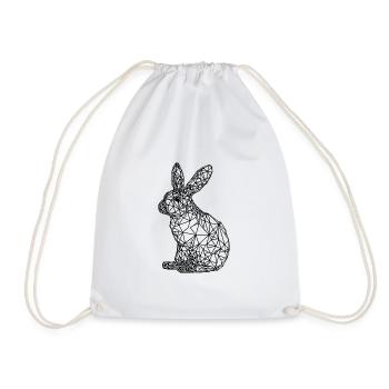 Cute Geometric Rabbit Small Lines Rabbit - Drawstring Bag - white - Front