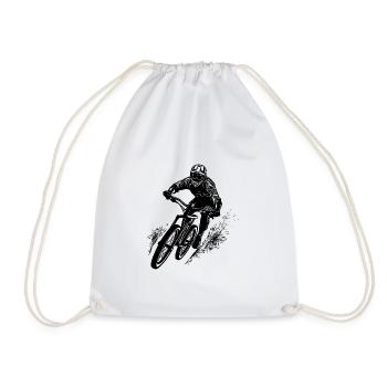 Mountain bikers with bike and helmet - Drawstring Bag - white - Front