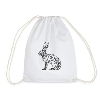 Geometric Rabbit Cute Lines Rabbit - Drawstring Bag - white - Front