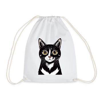 Cat Portrait Black White Cat Contrast Motif - Drawstring Bag - white - Front