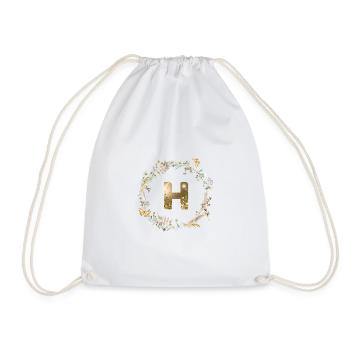 H Monogram Glitter Boho Wreath - Drawstring Bag - white - Front