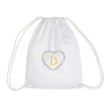 Letter D, Monogram, Heart, Personalizable - Drawstring Bag - white - Front