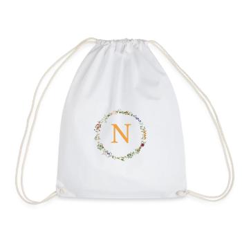 N Monogramm, Blumenkranz-Wildblumen - Turnbeutel - Weiß - Vorne