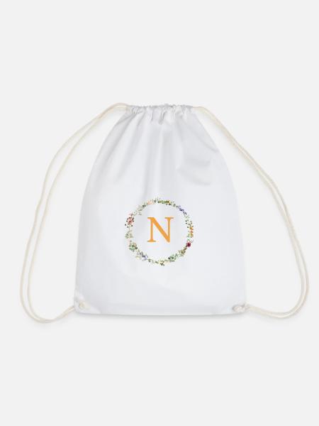 N Monogramm, Blumenkranz-Wildblumen - Turnbeutel - Weiß