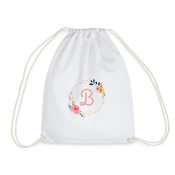 B Monogram Floral, Floral Wreath, Personalizable - Drawstring Bag - white - Front