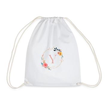 Y Monogram Floral, Floral Wreath, Personalizable - Drawstring Bag - white - Front