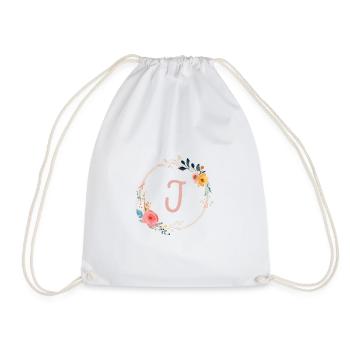 J Monogram Floral, Floral Wreath, Personalizable - Drawstring Bag - white - Front