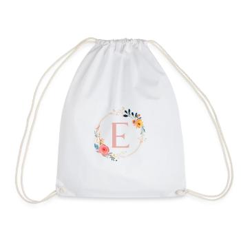 E Monogram Floral, Floral Wreath, Personalizable - Drawstring Bag - white - Front