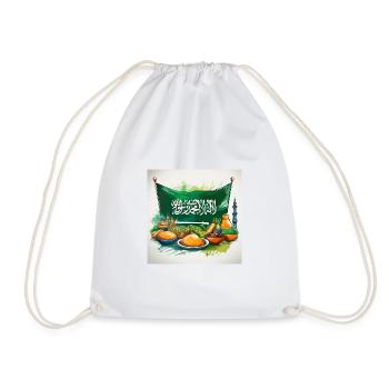 Saudi Flag and Feast – Vibrant Arabian Heritage - Drawstring Bag - white - Front