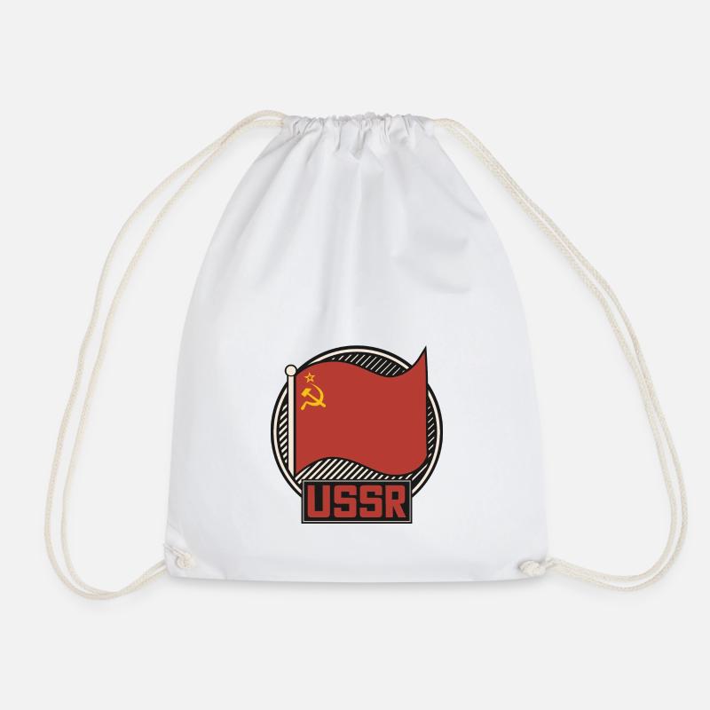 USSR Soviet Union Russia Hammer and Sickle - Drawstring Bag - white