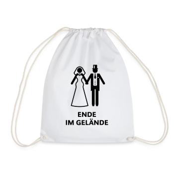 Ende Im Gelände (Polterabend, Hochzeit, Brautpaar) - Turnbeutel - Weiß - Vorne