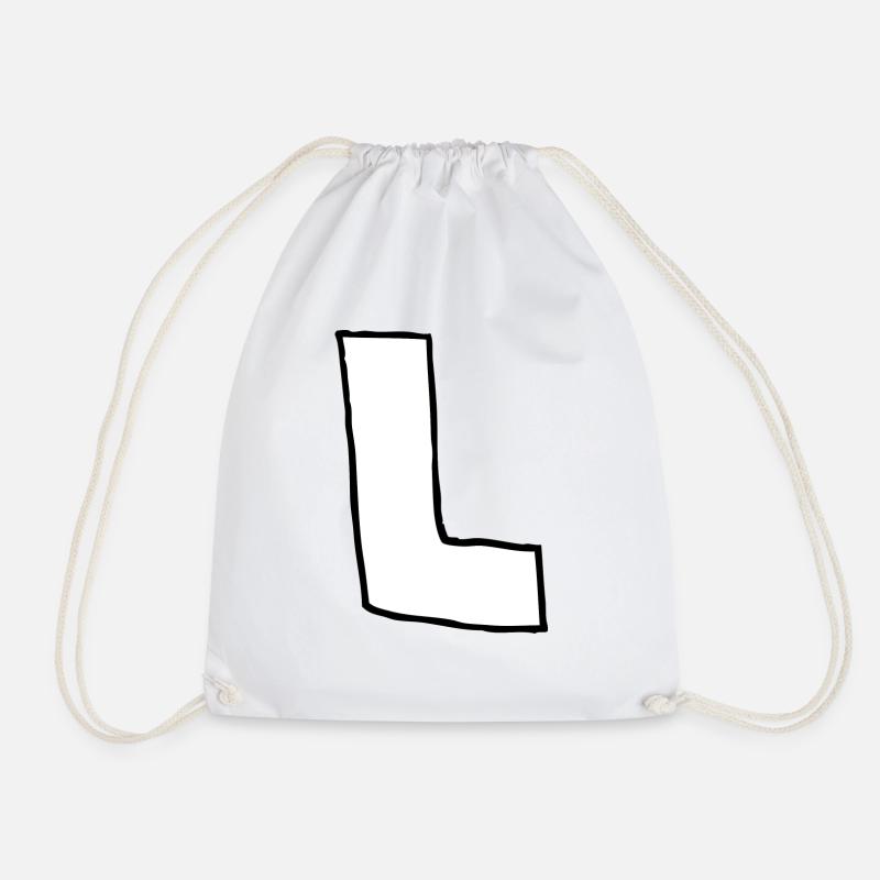 L letter - Drawstring Bag - white