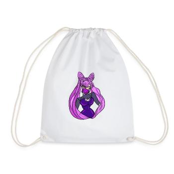 punk gangsta sailor moon inspired chibi dark moon - Drawstring Bag - white - Front