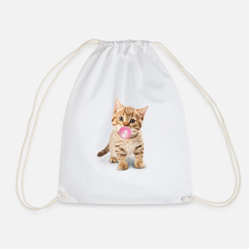 Nette Katze bläst rosa Bubblegum - Turnbeutel - Weiß