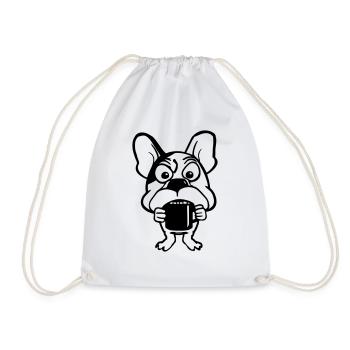 Dog with coffee cup coffee drinker gift idea - Drawstring Bag - white - Front