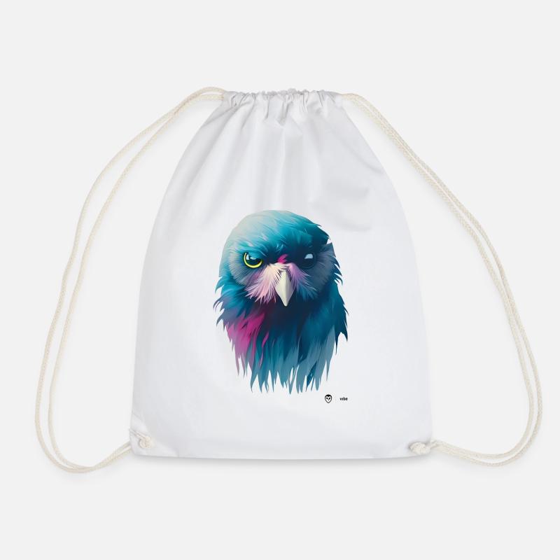 Yellow Eye Owl - Drawstring Bag - white