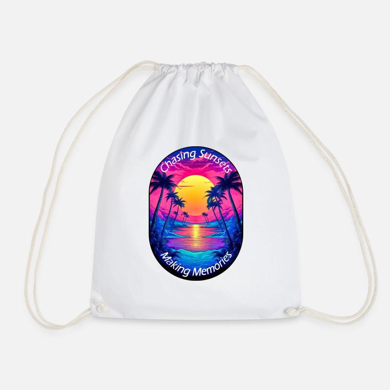 "Chasing Sunsets, Making Memories" - Drawstring Bag - white