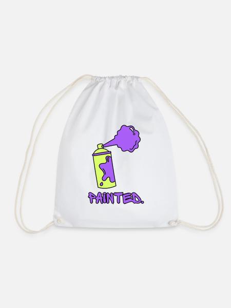Painted - Green/Purple - Drawstring Bag - white