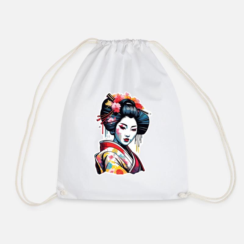 Geisha / Chinese / Japanese / Anime / Comic - Drawstring Bag - white
