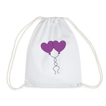 Heart Violet Balloon, Balloon, Valentine's Day - Drawstring Bag - white - Front