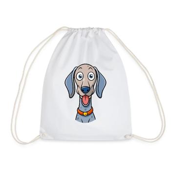 Goofy Weimaraner Begging for Treats - Drawstring Bag - white - Front