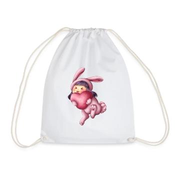 Hase Bunny Herz Heart Kawaii Niedlich Süß Cute Kid - Turnbeutel - Weiß - Vorne