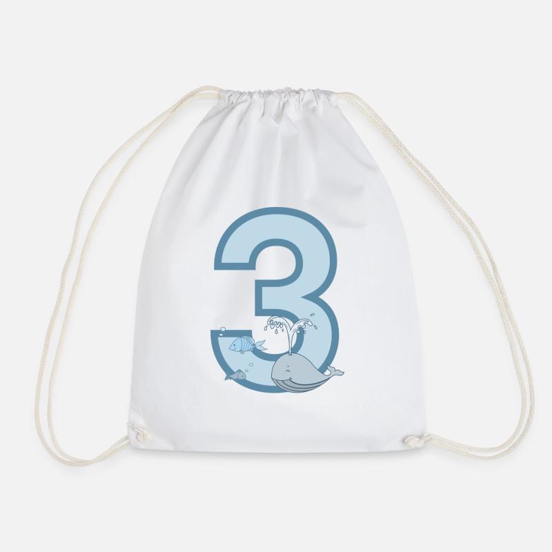 Number 3 - Drawstring Bag - white