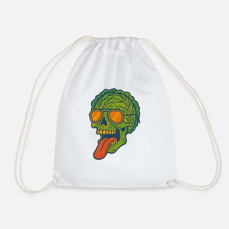 Cabbage Skull Funny Skeleton Vegan Jolly Roger - Drawstring Bag - white