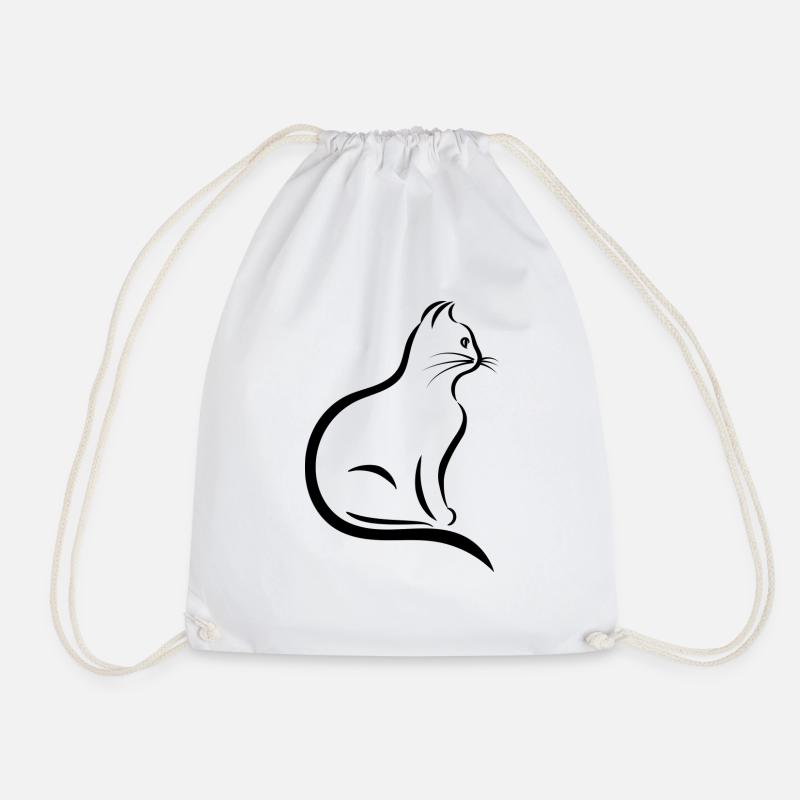 Black Cat - Drawstring Bag - white