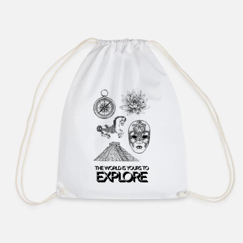 THE WORLD IS YOURS TO EXPLORE - Drawstring Bag - white
