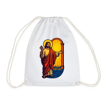 Risen Christ with Key, Jesus Art  - Drawstring Bag - white - Front