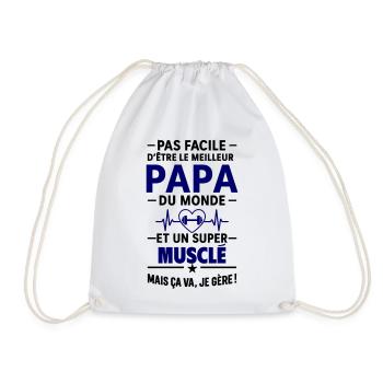 Cœur + Musculation – Super Papa Musclé - Sac de sport léger - blanc - Devant