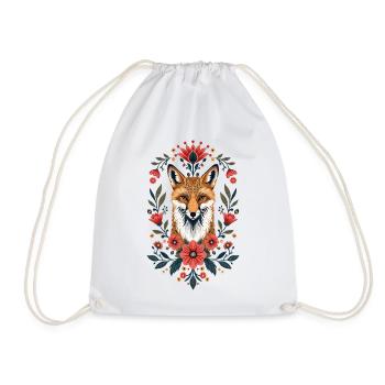 Flower Fox Portrait - Drawstring Bag - white - Front