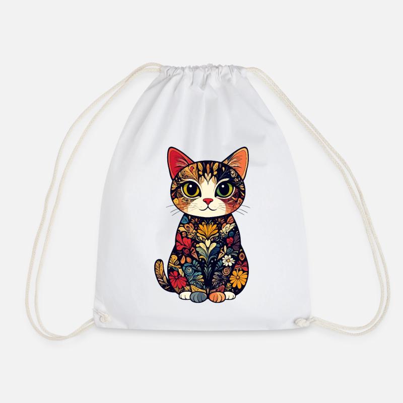 Artificial Cat Flower Cat in Color Mosaic Blossoms Pattern - Drawstring Bag - white